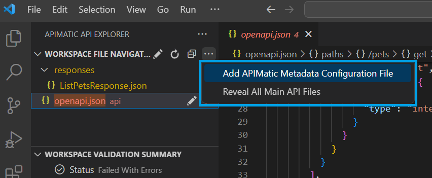 APIMatic metadata support in extension