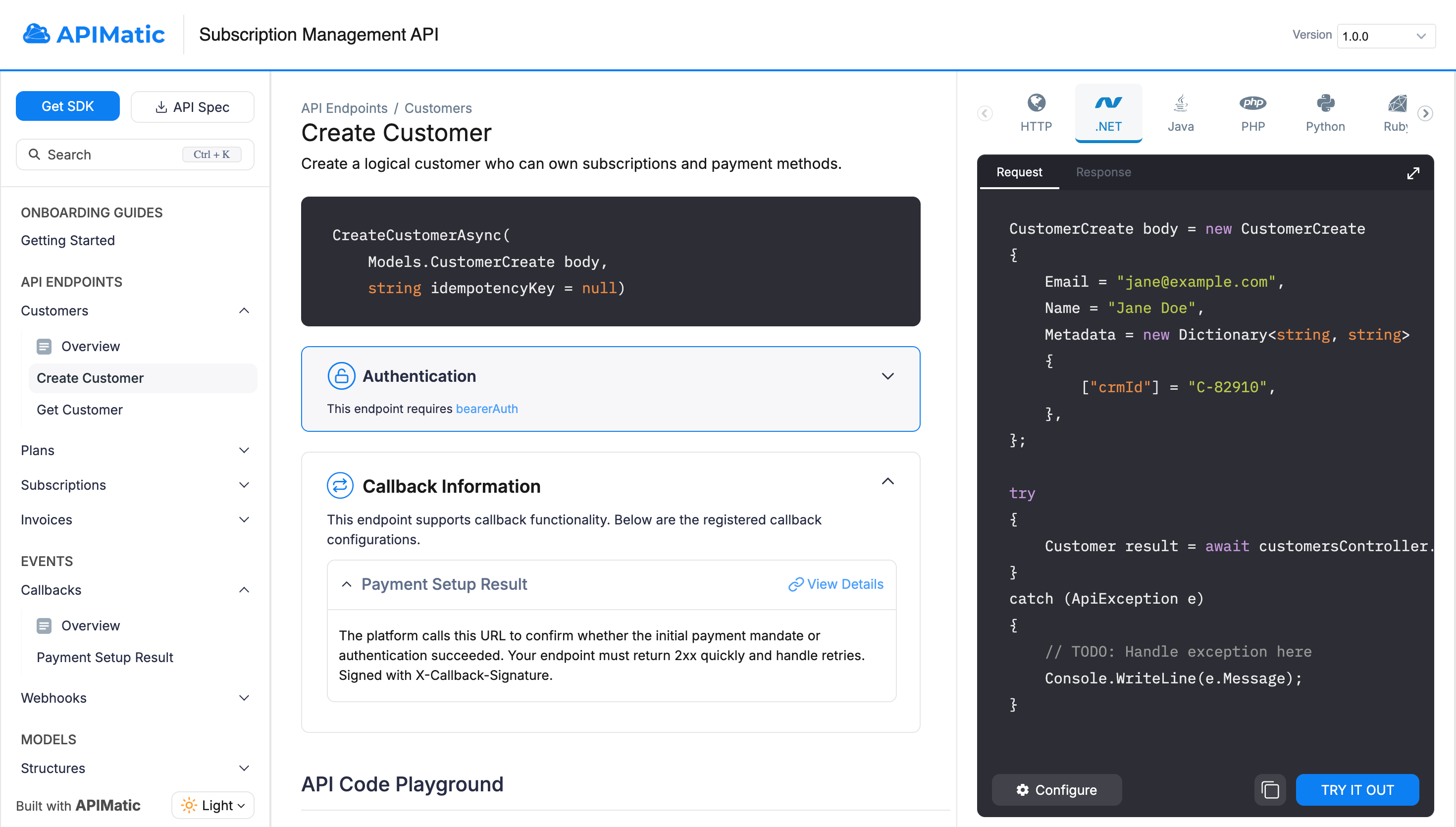 Endpoint Page - Callback Example