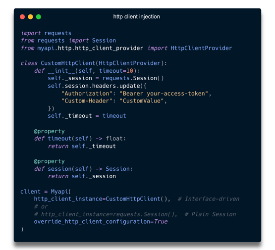 HTTP Client Injection for Python SDKs