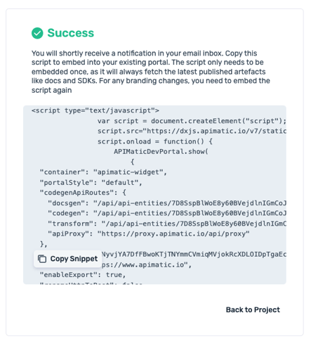 Code Snippet for Embed Portal