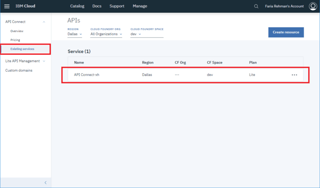API Connect Dashboard