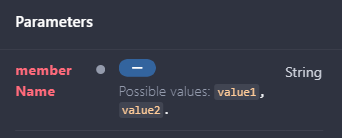 Parameters view In Apiary editor for valid representation of enums