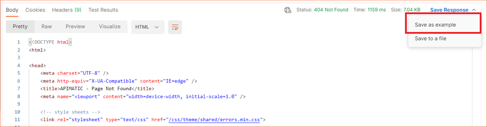 How to add a request-response example from real response data in Postman