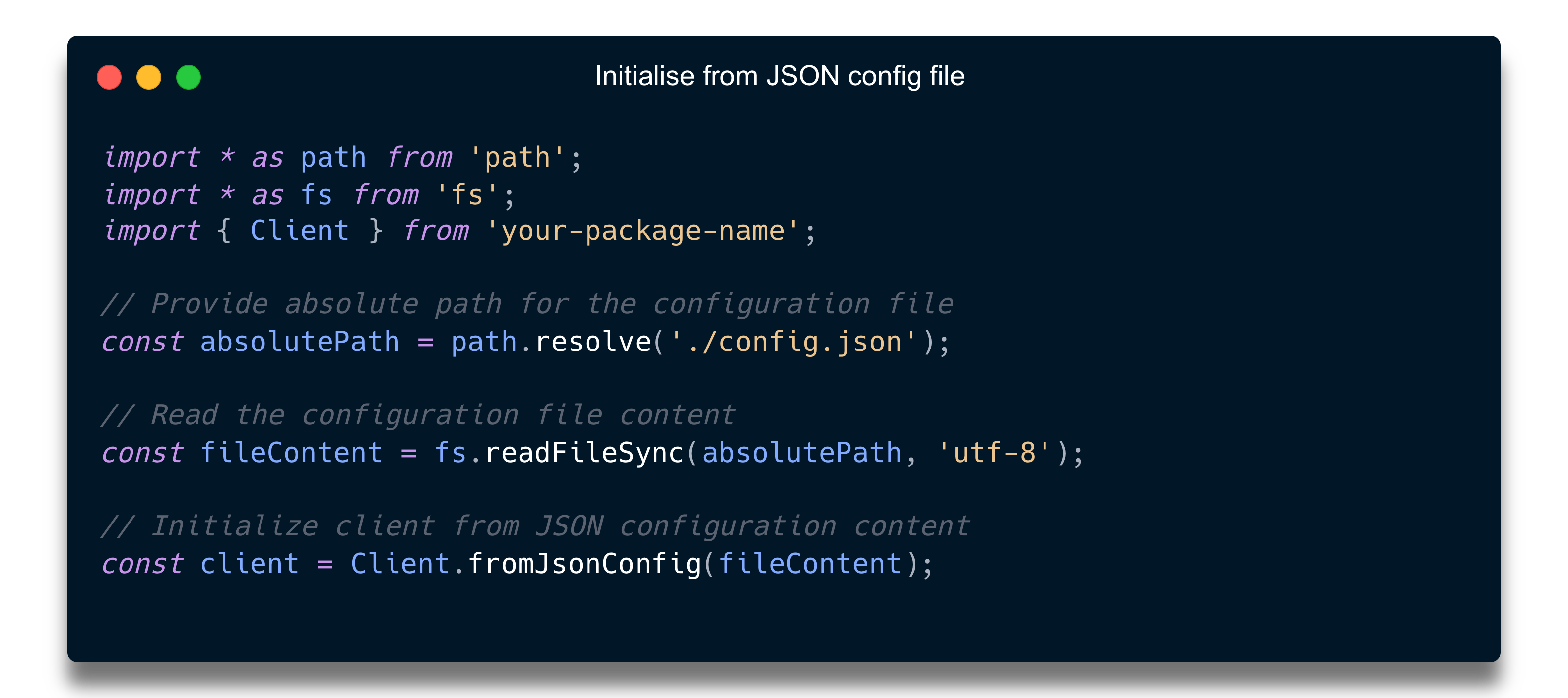 Initialise from JSON config file