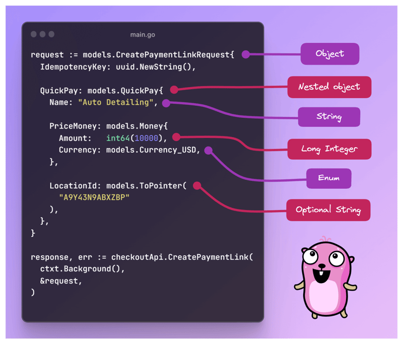 Working with request data types in Go SDK