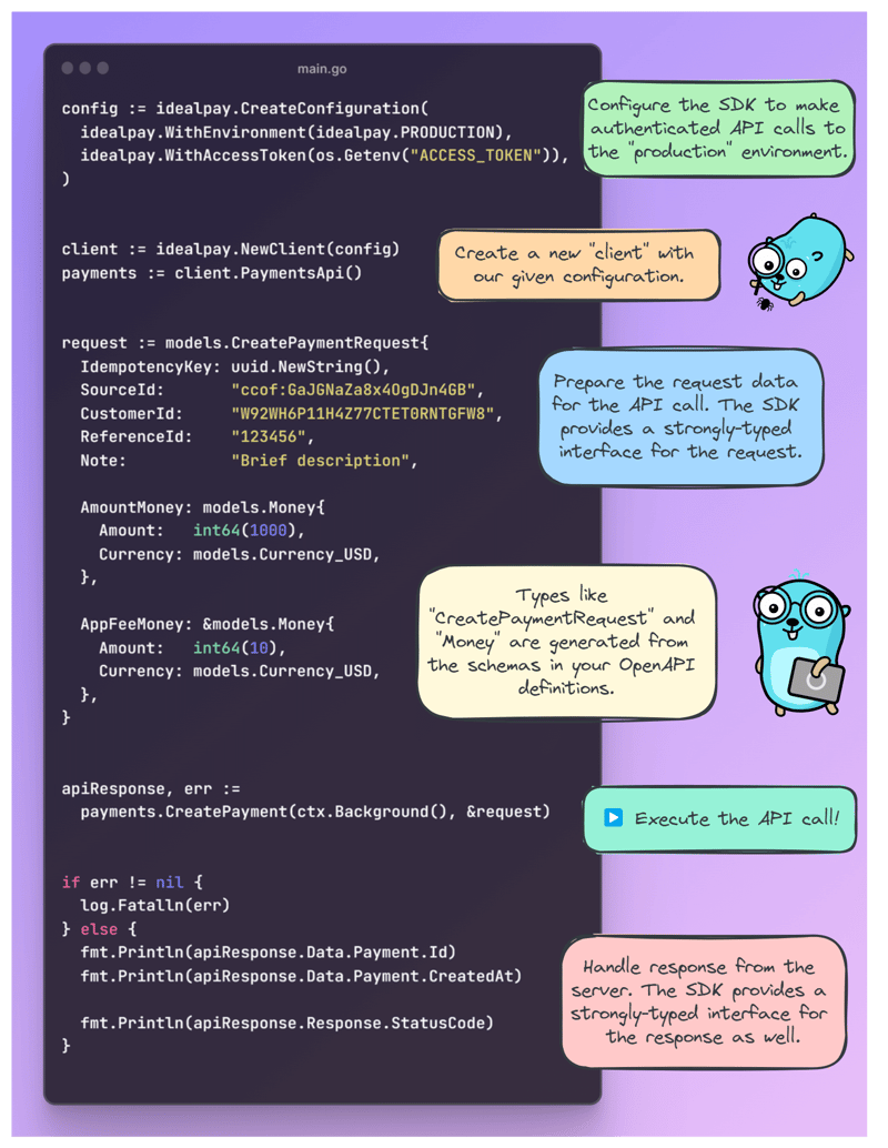 Walkthrough of making an API call using the Go SDK