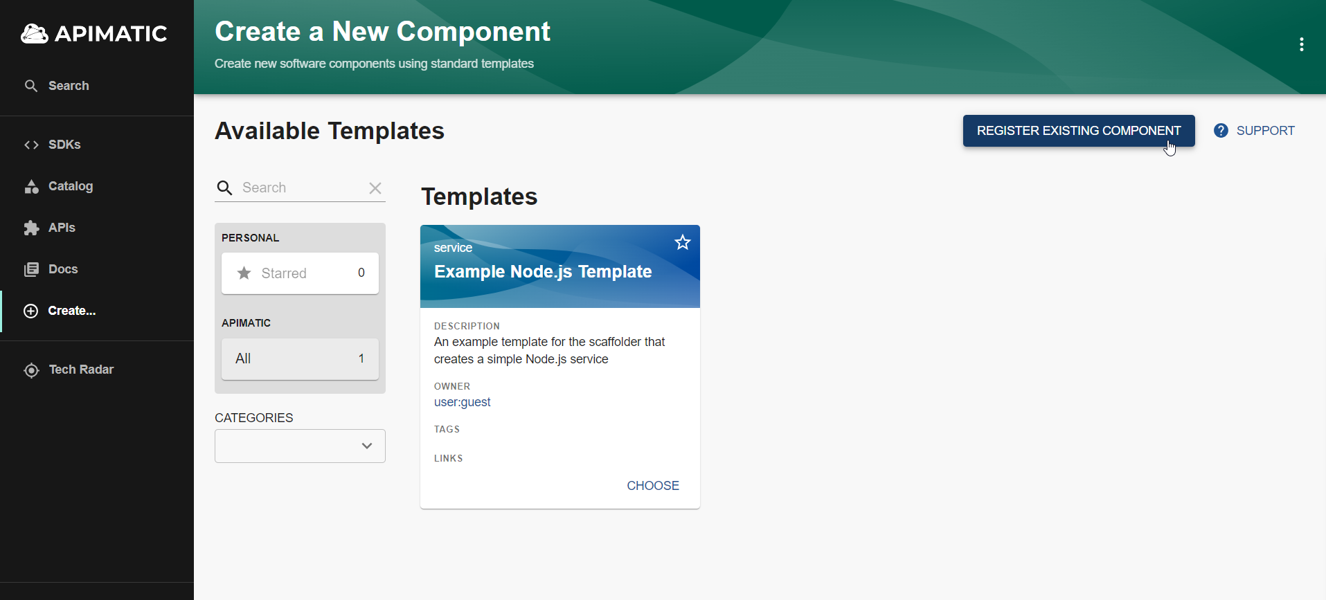 Register an existing component in Backstage developer portal
