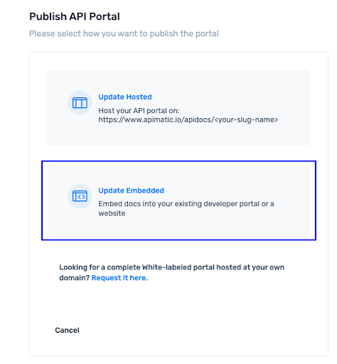 Generate embed code for APIMatic developer portal