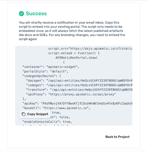 Embed Javascript for Developer Portal
