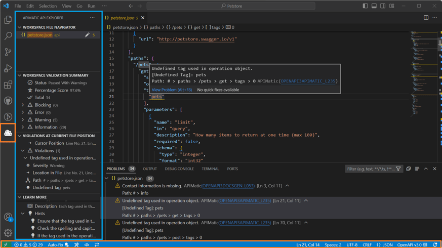 APIMatic for VS Code presents developers with a familiar UI for working with OpenAPI files.