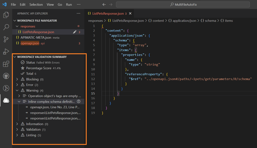 Workspace validation summary view.