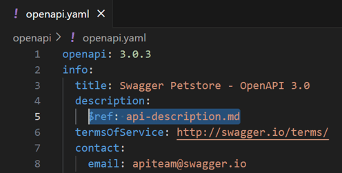 Using $ref property to set description in an Open API 3.0 spec file
