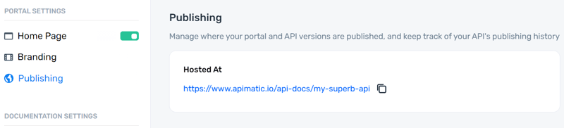 APIMatic DX portal publishing page