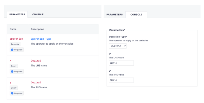 Views of Parameter and Console Tabs