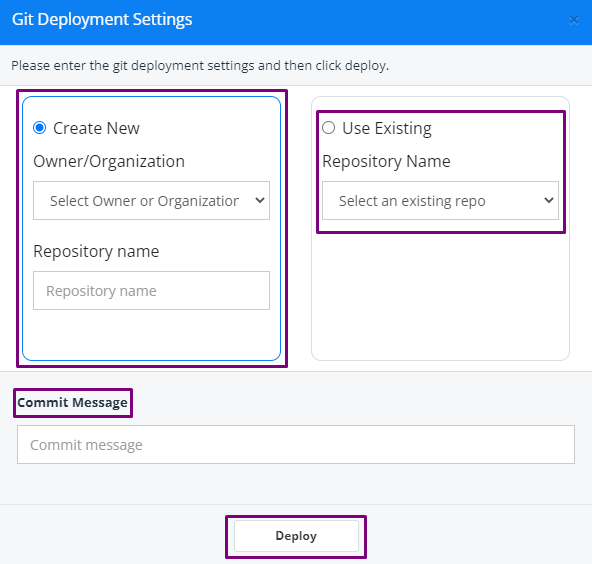 Git Deployment Settings 