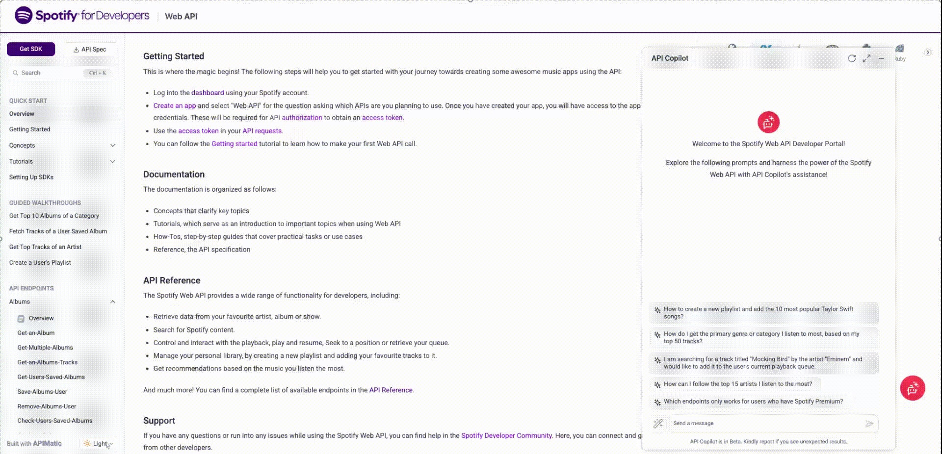 API Copilot Dark Mode release notes