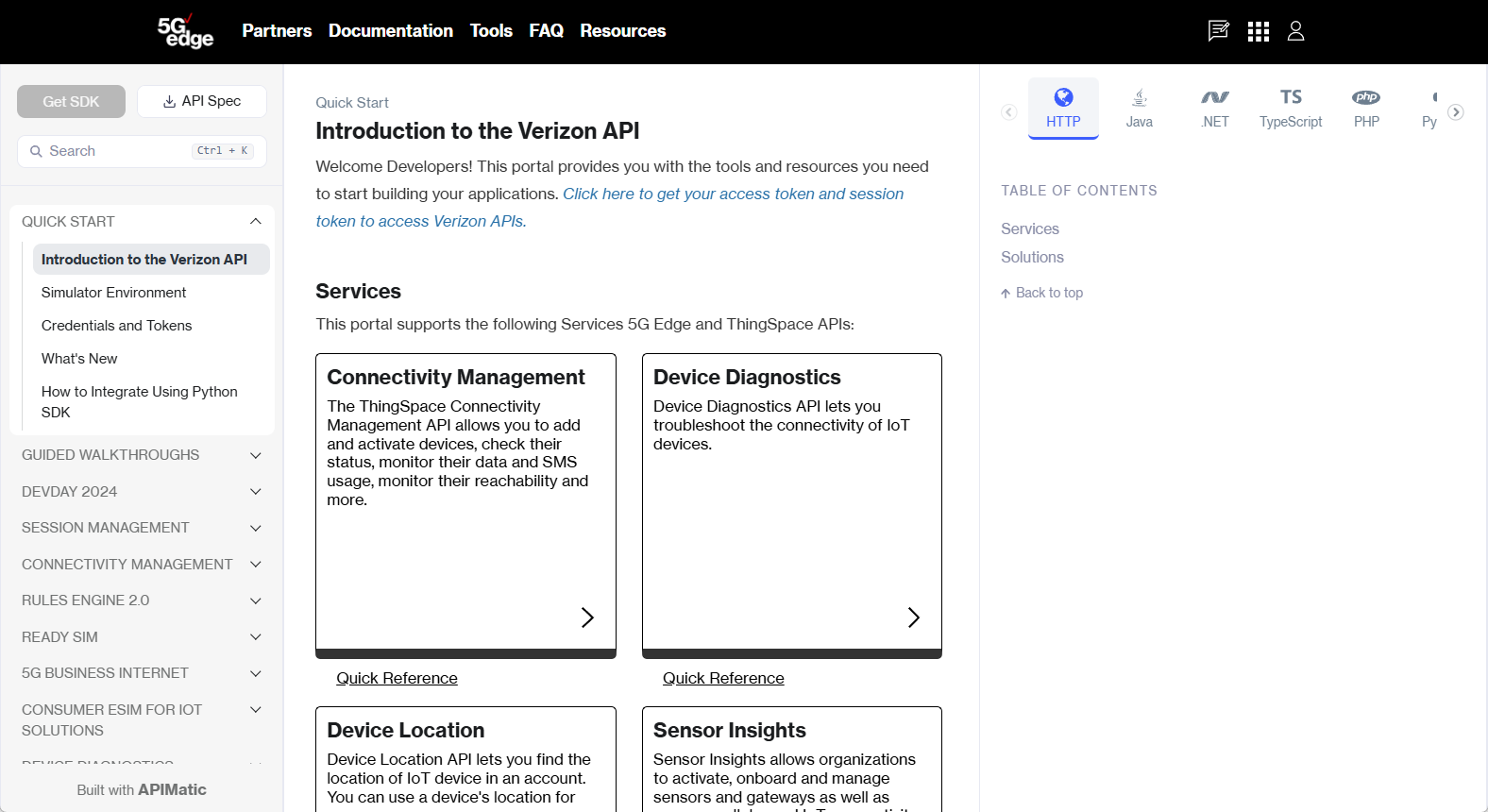 Verizon 5G Edge API Developer Portal